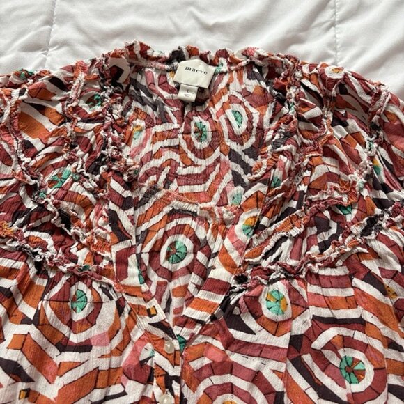 Maeve Anthropologie Short Sleeve Ruffle Yoke Blouse Shirt Top Womens Size Large - Picture 3 of 11